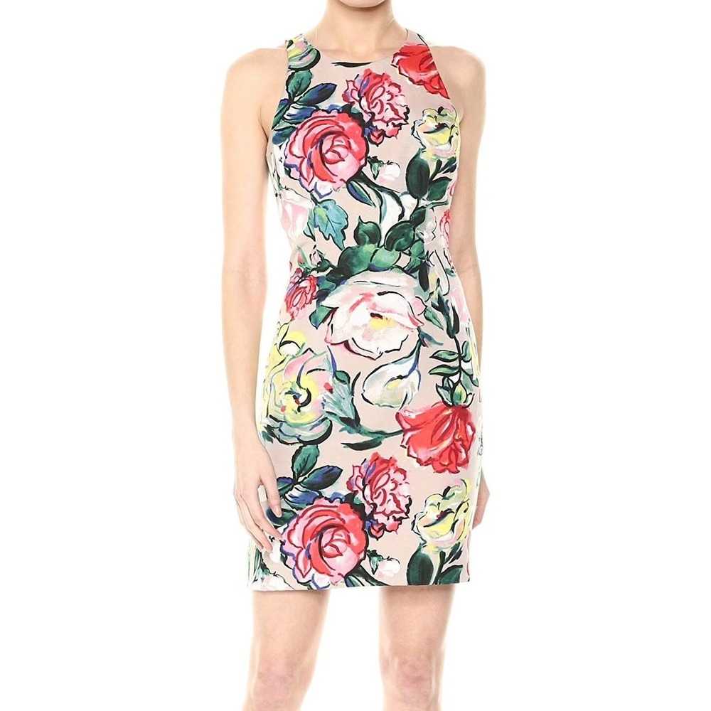 NWT Adrianna Papell Stained Glass Floral Faille Sleeveless Dress Cocktail - Picture 2 of 10